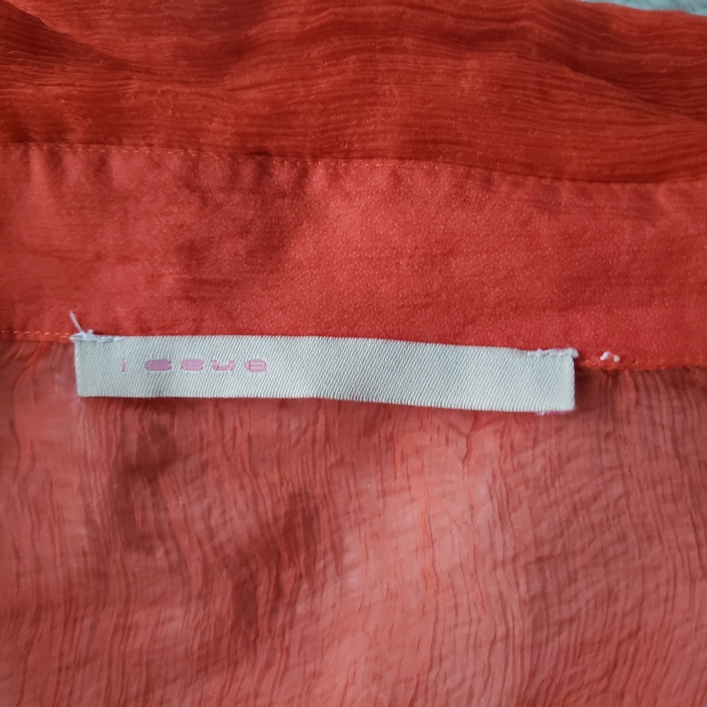 100% Silk Button Up Ruffle Sheer Top - Picture 5 of 6